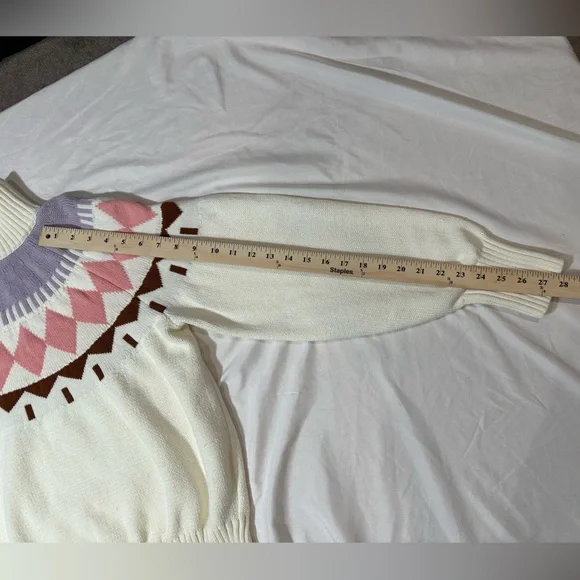 Free Assembly Cream Sweater with Pink and Purple Patterns- Cotton & Wool - Picture 10 of 15